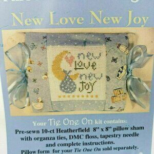 Pine Mountain Designs 351 New Love Blue Tie On Cross Stitch Kit Sham Baby Nw OOP